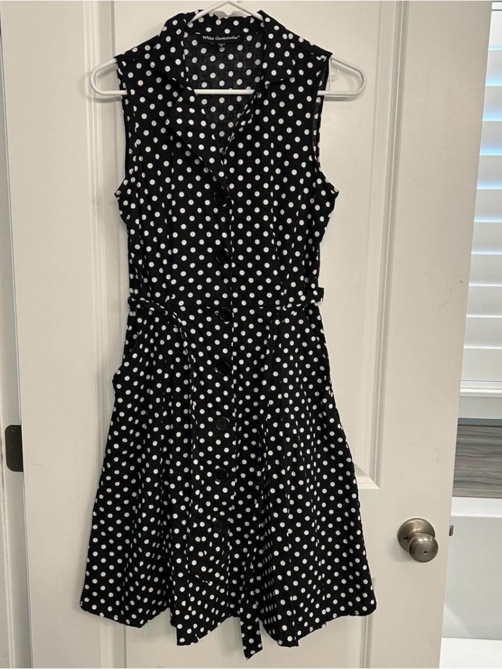 Mlle Gabrielle Vintage 90’s Retro Black & White Polka Dot Button Up Dress